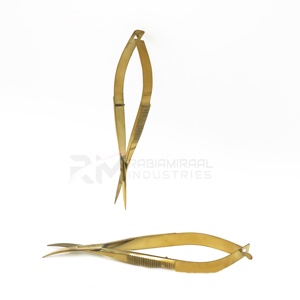 Ciseaux à cils professionnels RMI en acier inoxydable à lame droite, couleur or plasma, emballage PVC personnalisé - Product Image 1