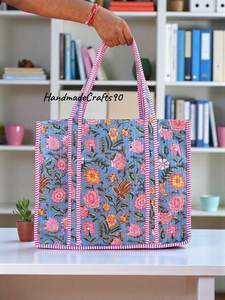 Quilted Cotton Wedding Tote <b>Bag</b> for <b>Women</b> Block Print Shoulder <b>Bag</b> Bridal Gift Bridesmaid Travel <b>Bag</b> - Product Image 6