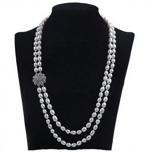 Joyería de Moda para Mujer, Collar Largo Clásico de Perlas de Agua Dulce Auténticas con Flores, Plata de Ley 925, Oro, 18 Pulgadas, para Aniversario - Product Image 2