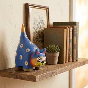 Figurine artisanale en bois d'albizia bleu, queue de chat, peinte à la main, statue d'animal en bois, décoration rustique pour la maison, ornement de jardin, cadeau - Product Image 2