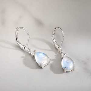 Boucles d'oreilles pendantes en pierre de lune naturelle et larimar, argent sterling 925, bijoux en pierres précieuses bleues pour femmes, cadeau, vente en gros - Product Image 3