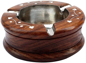 Aluminum Square Smokeless Ashtray American Style for Cigarette Cigar Sheesham Wood Use-Gift for Men Home & Car - Product Image 4