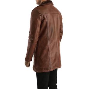 Chaqueta Larga de Invierno para Hombre en Cuero Marrón con Forro de Piel, Cuello de Piel, Forro Cálido y Diseño Clásico con Botones Personalizados - Product Image 2