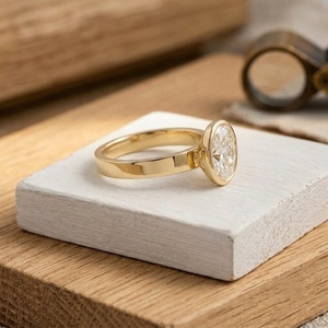 แหวนเพชรทรงรีเจียระไนแบบเบเซลเซ็ต 3 กะรัต เพชรเพาะเลี้ยงในทองคำแท้ 10k 14k 18k สี E ความใส VVS สำหรับงานปาร์ตี้ - Product Image 4