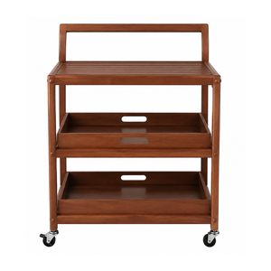 Modern Solid Teak Wood <b>Serving</b> <b>Trolley</b> Rolling Cart Home Kitchen Restaurant Cafe Furniture - Product Image 4