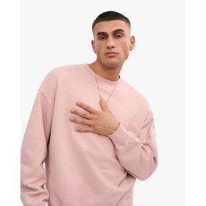 Unisex Oversized Crew Neck <b>Sweatshirt</b> Solid <b>Pink</b> Regular Fit Casual Pullover French Terry Knitted Long Sleeve Autumn <b>Sweatshirt</b> - Product Image 2