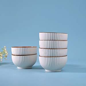 Modern Design Handpainted Ribbed Porcelain Soup Bowls Eco-Friendly <b>Set</b> of 6-<b>Microwave</b> Oven Safe Ceramic Tableware - Product Image 1