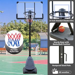 Canestro da Basket Regolabile 7.5-10ft con Tabellone da 44 Pollici, Sistema Portatile con Altezza Regolabile, Attrezzatura da Campo - Product Image 3