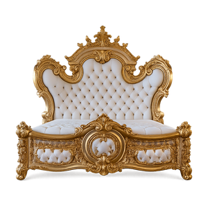 Royal French Style High <b>Back</b> Teak Wood Luxury <b>Bed</b> Hand-Carved Durable Leather Headboard 5+ Drawers Customizable Size Bedroom - Product Image 3