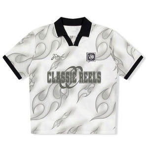 Polo informal con estampado de llamas para hombre, camiseta polo blanca con logo estampado gráfico, ropa de calle, camiseta polo de manga corta a la moda para verano - Product Image 2