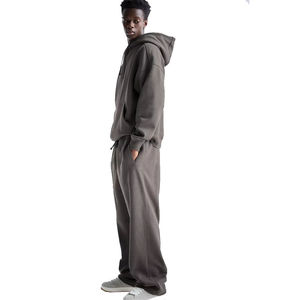 Survêtement unisexe à capuche de couleur unie 100 % coton, coupe ample, décontracté, avec poches latérales, taille élastique, style automne - Product Image 2