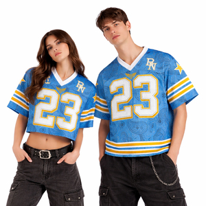 Custom Blue American Football Jersey Set Unisex Crop <b>Top</b> & Oversized Shirt Breathable Sportswear Streetwear 2026 - Product Image 1
