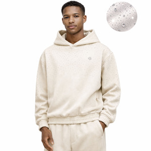 เสื้อฮู้ดดี้โอเวอร์ไซส์ประดับเพชรสำหรับผู้ชาย ผ้าฝ้ายฟลีซ 400 GSM สตรีทแวร์ แบบสวมหัว สั่งทำแบรนด์ได้ ขายส่ง รับออเดอร์จำนวนมาก - Product Image 1