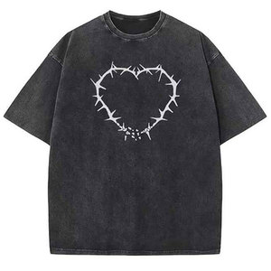 เสื้อยืดโอเวอร์ไซส์ผ้าฝ้ายฟอกกรดสำหรับผู้ชาย สไตล์วินเทจ สตรีทแวร์ ฮิปฮอป แบบเรียบๆ ขายส่งจำนวนมาก ผ้าฟอกกรด โอเวอร์ไซส์ - Product Image 4
