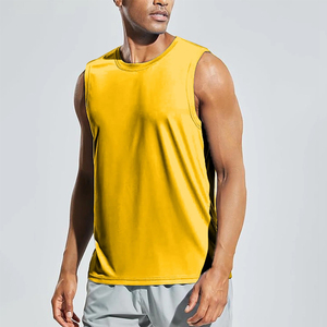 Débardeur Homme Jaune Sans Manches Col Rond Tricoté Uni Respirant Séchage Rapide Décontracté Style Musculaire 100% Coton 220g - Product Image 6