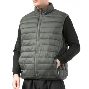 Chaleco Acolchado de Lana Gris para Hombre, con Cuello Alto, Cierre de Cremallera, Largo Regular, Color Sólido, Resistente al Viento, Estilo Invernal - Product Image 2