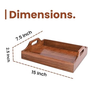 Eco-Friendly Rectangular Acacia Wood Serving <b>Tray</b> with Handles - Solid Wooden Decorative Platter for Coffee Table <b>Breakfast</b> - Product Image 2