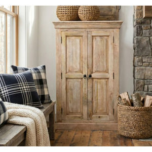 Armario de dormitorio indio de madera maciza de mango, no plegable, de 2 puertas, con acabado envejecido, estilo antiguo y rústico. - Product Image 1