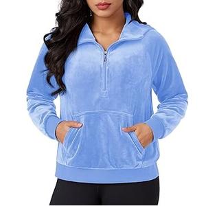 Hoodie d'hiver pour femme en velours polaire à capuche avec fermeture éclair, logo, épaules tombantes, grande taille, respirant, séchage rapide, léger, pour l'extérieur - Product Image 2
