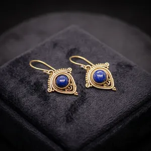 Pendientes de latón con piedra preciosa de lapislázuli azul |   Joyería Boho Hecha a Mano |   Proveedor Mayorista - Product Image 3