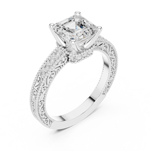 Anillo de Diamante Cultivado en Laboratorio con Corte Asscher de Diseño Elegante y Lujoso, Elaborado en Oro Blanco Sólido de 14k, Joyería con Certificado GRA - Product Image 3