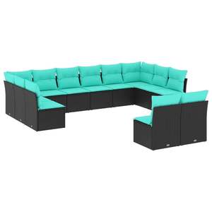 Set Divano da Esterno 12 Pezzi in Polyrattan Nero con Cuscini - Elegante Collezione Arredamento da Giardino - Product Image 2