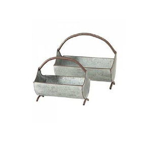 Ensemble de 2 jardinières longues en métal galvanisé, style rustique, pour décoration intérieure et extérieure, en solde - Product Image 1