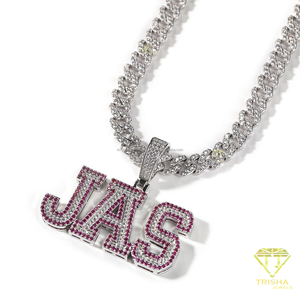 Fashion JAS <b>Name</b> Pendant Iced Out Moissanite Diamonds And Pink Stones 925 Sterling Silver Cuban <b>Chain</b> - Product Image 1