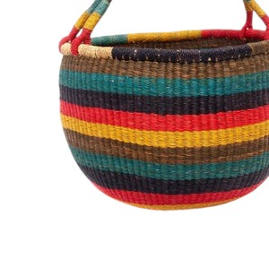 Panier rustique décoratif artisanal en jonc de mer tressé arc-en-ciel, couvercle de pot de fleurs, organisateur - Product Image 4