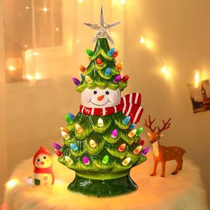 11\" Ceramic Vintage <b>Tabletop</b> Christmas <b>Tree</b> Ornaments Pre-lit Battery Operated 50 Multicolored Lights for Party Decorations - Product Image 3