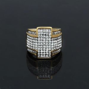 Geometric Zircon <b>Ring</b> Stainless Steel Band Gold Plated Square <b>Crystal</b> Finger Jewelry for Party Gift - Product Image 3