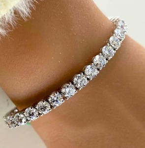Luxury Round Cut Moissanite Tennis Bracelet <b>Iced</b> <b>Out</b> Hip Hop Jewellery White Gold Diamond Look Wrist <b>Chain</b> - Product Image 4