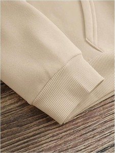 Sweat-shirt à capuche beige avec imprimé lettres, poche avant, coupe décontractée oversize, unisexe, pour l'hiver, en molleton 100% coton anti-boulochage - Product Image 4