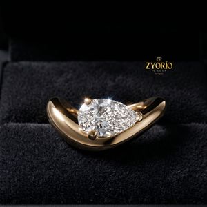Anillo Abierto Escultural de Oro de 10K con Diamante Cultivado en Laboratorio con Corte Pera para Mujer - Product Image 5