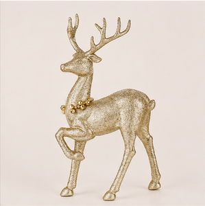 Premium Champagne Gold Glitter Reindeer Figurine Elegant Christmas Tabletop <b>Decor</b> And Holiday Mantel Ornament For Luxury Home - Product Image 1