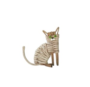 Global Trade Miniature Sitting Rattan Cat Statue Art Craft with rattan present and gift Perfect Desktop Accent Ornament Direct - Product Image 1