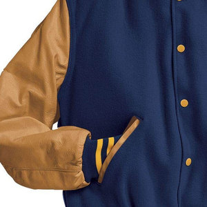 ROYAL Blue Wool Canvas Varsity Letterman Bomber <b>Jacket</b> Geometric Patchwork Hooded <b>Waterproof</b> Streetwear Style Unisex - Product Image 6