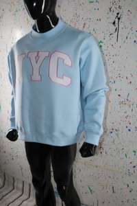 SKY BLUE <b>Mock</b> <b>Neck</b> Sweatshirt 100% WHITE Applique Embroidery wide <b>neck</b> Sweatshirt Finer Threads - Product Image 5