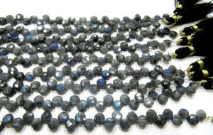 Perles de labradorite naturelle en forme de pièce de monnaie, 5-6 mm, briolette, bleu chatoyant, fil de pierres précieuses de 8 pouces de long, pour la création de bijoux. - Product Image 3