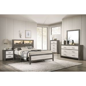 Letto matrimoniale king size in stile moderno country con piattaforma contenitore, testiera bassa beige e illuminazione integrata, 1 letto grigio - Product Image 6