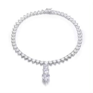 925 <b>Silver</b> Pearl Shape <b>White</b> Zircon Long Pendant Luxury Rhodium/Gold Plated Wedding Women's Necklace Jewelry - Product Image 1