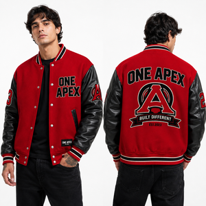 Custom <b>Red</b> <b>Wool</b> Leather Varsity Jacket Men Chenille Letterman Jacket College Bomber Jacket OEM Streetwear Outerwear - Product Image 1