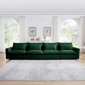 Sofá de asiento profundo de pana verde de 4 plazas para sala de estar moderna Sofás cómodos con 4 almohadas de cintura - Product Image 1