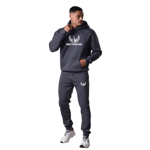 Ensemble de survêtement décontracté gris anthracite pour homme avec capuche, sweat à capuche et pantalon de jogging, idéal pour le sport, la gym, les sports d'hiver et le streetwear - Product Image 1