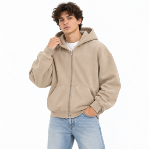 Heat Transfer Cotton French Terry 450GSM <b>Zip</b> Hoodie Relaxed Fit Zipper <b>Pockets</b> Custom Logo Private Label Men <b>Zip</b> <b>Hoodies</b> - Product Image 5