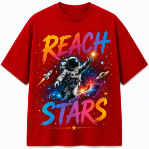 เสื้อยืดแขนยาวผู้ชายสีดำพิมพ์ลายอวกาศ Reach Stars คอกลม ทรงปกติ สวมใส่สบาย ผลิตจากผ้าฝ้ายเจอร์ซีย์ 100% - Product Image 1