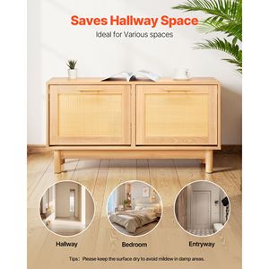 Panca scarpiera da ingresso stile rustico con 2 cassetti ribaltabili, 39,4 x 11,8 x 20,9 pollici, effetto rattan, porta scarpe con capacità di 300 libbre, 4 scomparti - Product Image 5