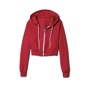 Women <b>Red</b> Hooded Crop Sweatshirt Long Sleeve Solid Color Zipper Front Casual Streetwear Style - Product Image 1