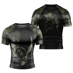 T-shirts de compression à manches courtes en Spandex et Polyester, design camouflage, pour le grappling, équipement de combat, rashguard sur mesure de qualité supérieure - Product Image 1