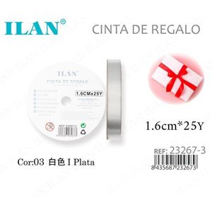 Nastro Regalo Ilan 1,6 cm x 25 iarde Argento Bianco per Confezioni - Product Image 1